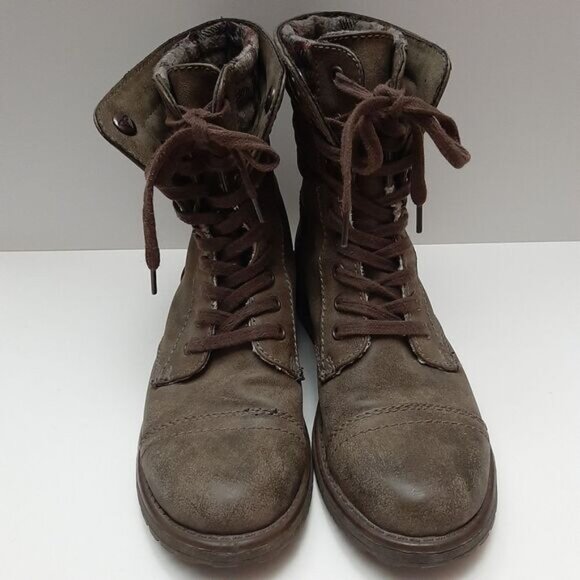 ROXY Riley Lace-Up Fold Over Combat Ankle Flat Casual Boots Grey Green Sz 7.5 - Picture 5 of 16